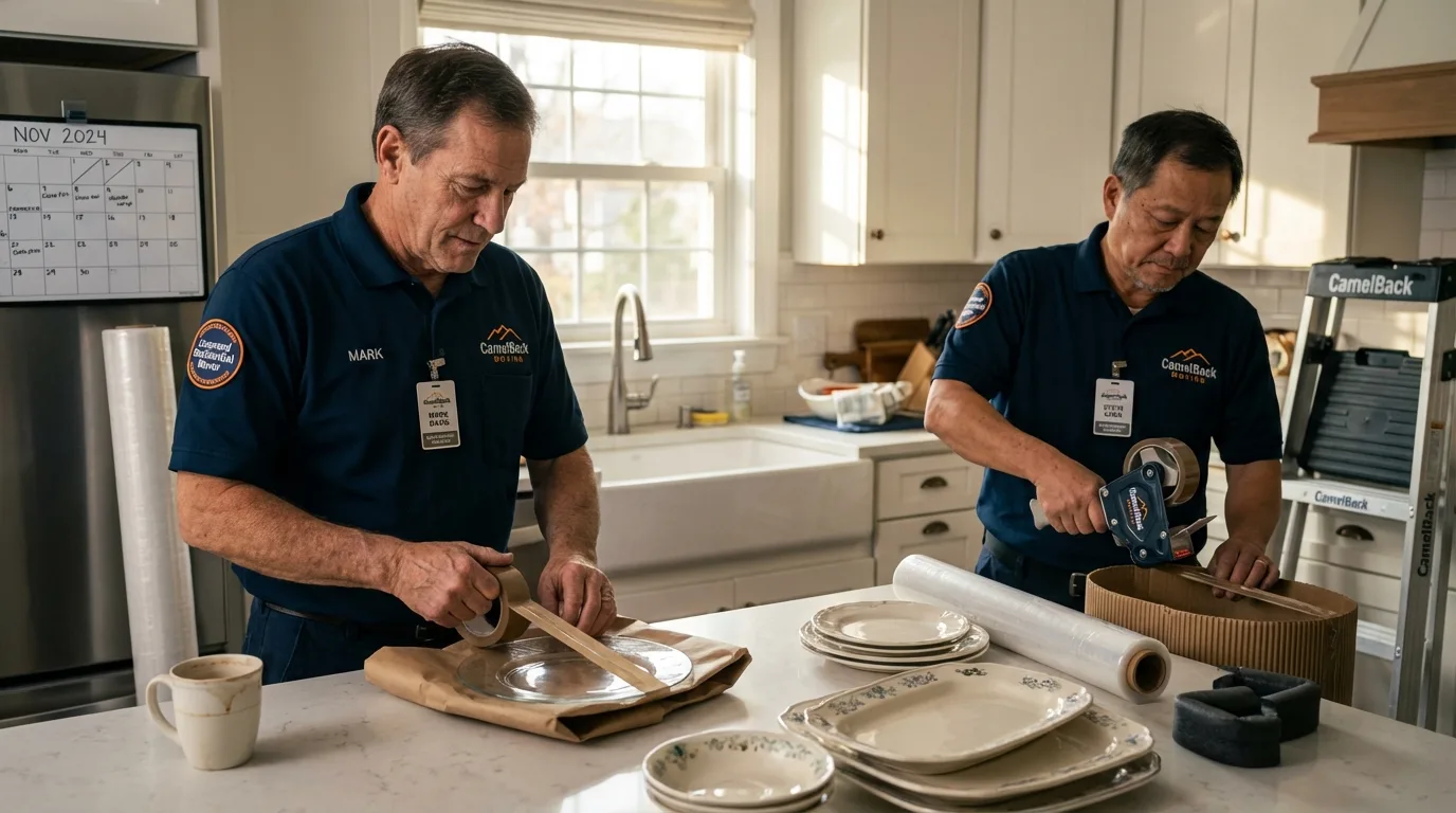 Professional crew packing kitchen dishware in Soldotna, AK